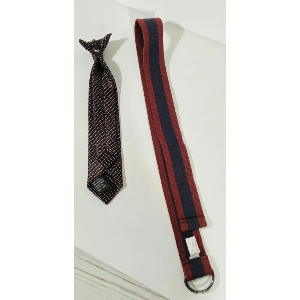 Boys Striped Clip-On Neck Tie Belt Easter Kids Easter Wedding Spring Blue Red